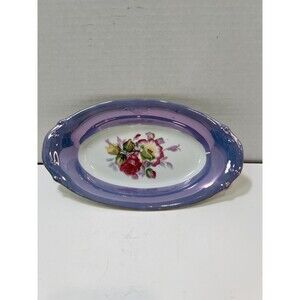 Purple Lustreware Relish Trinket Tray Candy Dish Porcelain Floral Japan